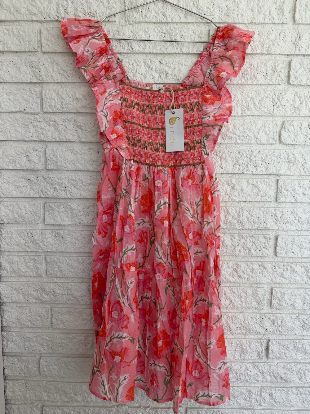 Smocked Pink Floral Ruffle Sundress by Bindu